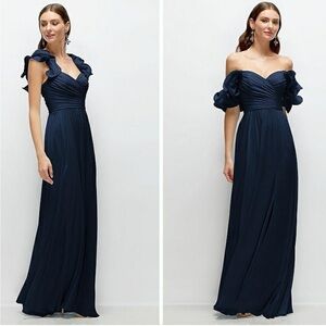 After Six Ruffle Edge Strap Chiffon Maxi Bridesmaid Navy Maxi Dress NWT  size 10